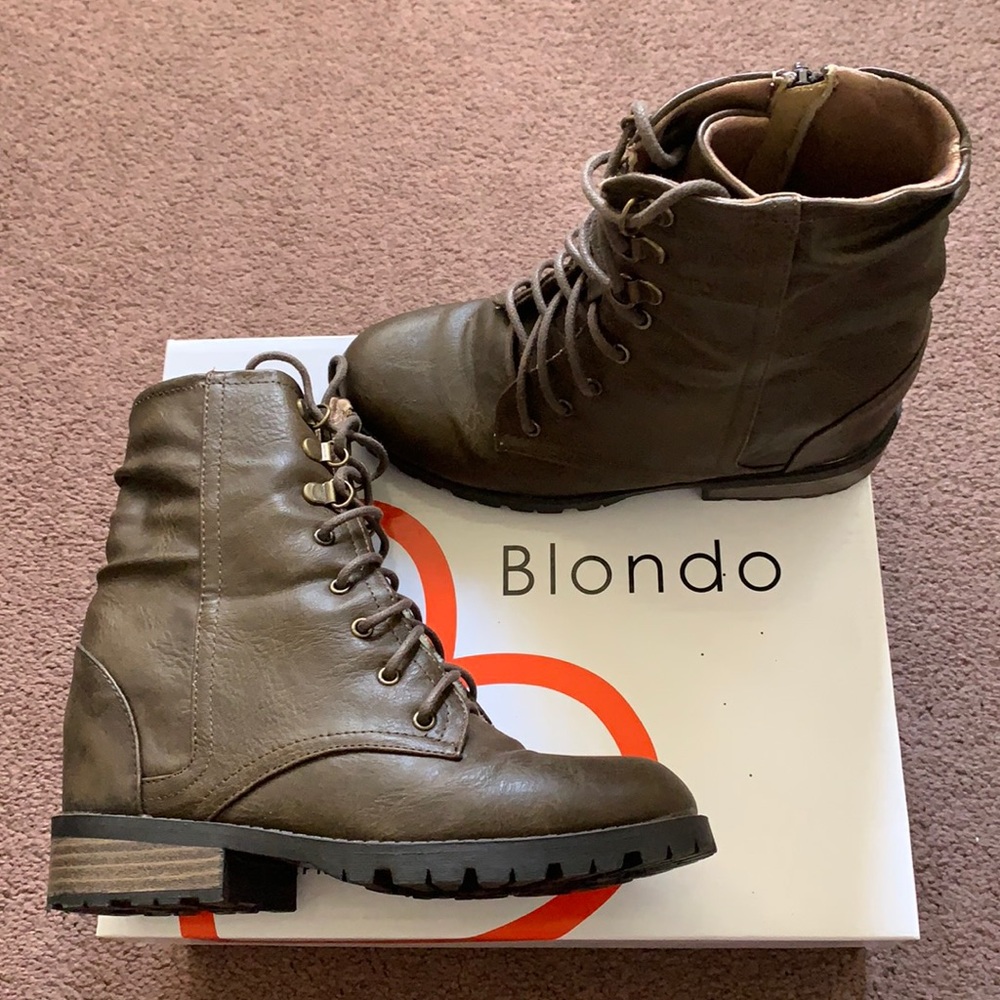 Brown Lace Up Faux Wedge Booties